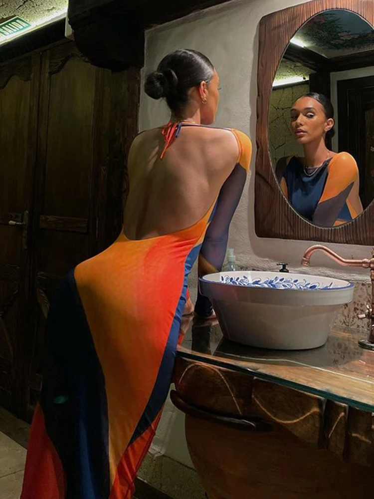 Сексуальное Платье макси с открытой спиной модное облегающее вечернее платье