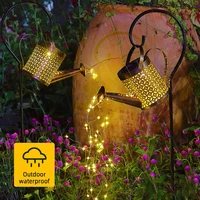 solar powered watering can sprinkles lights outdoor decorative kettle art lamp metal iron waterproof ip65 with light string