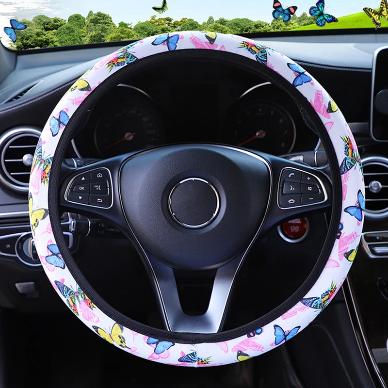 

37-38cm Butterfly Print Car Steering Covers Without Inner Ring Car Wheel Cover Steering Case for Women Car Interior Accessories
