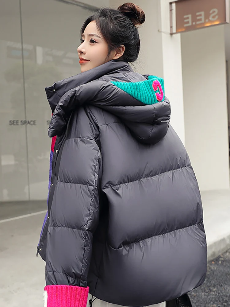 AOSSVIAO 2022 New Winter Women Parkas Jackets Loose Hooded Thicken Warm Padded Coat Knit Spliced Female Winter Outwear Jacket