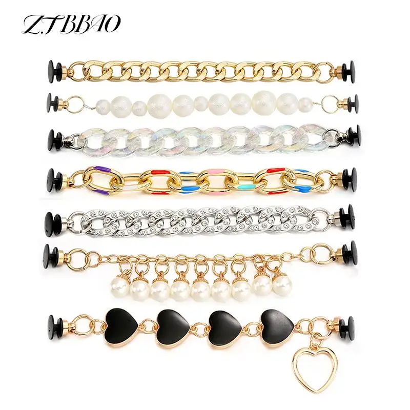 

1Pcs New Bling Heart Pearl Shoe Chain Shoe Charms Croc Accessories Metal Shoe Decoration For Women Girls Shoe Buckle Gift