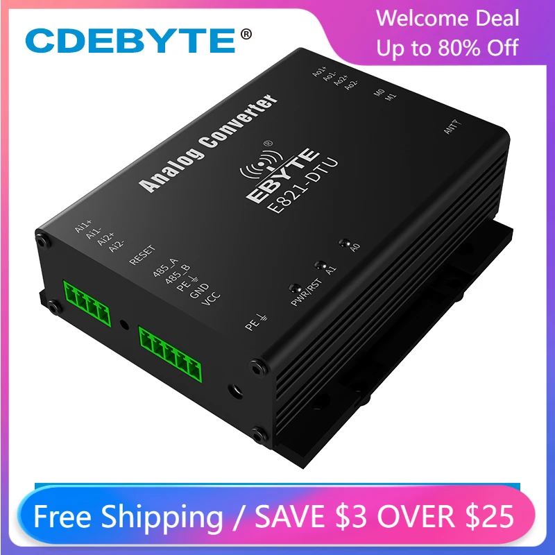 

433MHz Wireless ModBus RTU 1W Gate Way Module RS485 4 Channel Analog CDEBYTE E821-DTU(2I2-400SL) Transmitter Flowmeter PLC