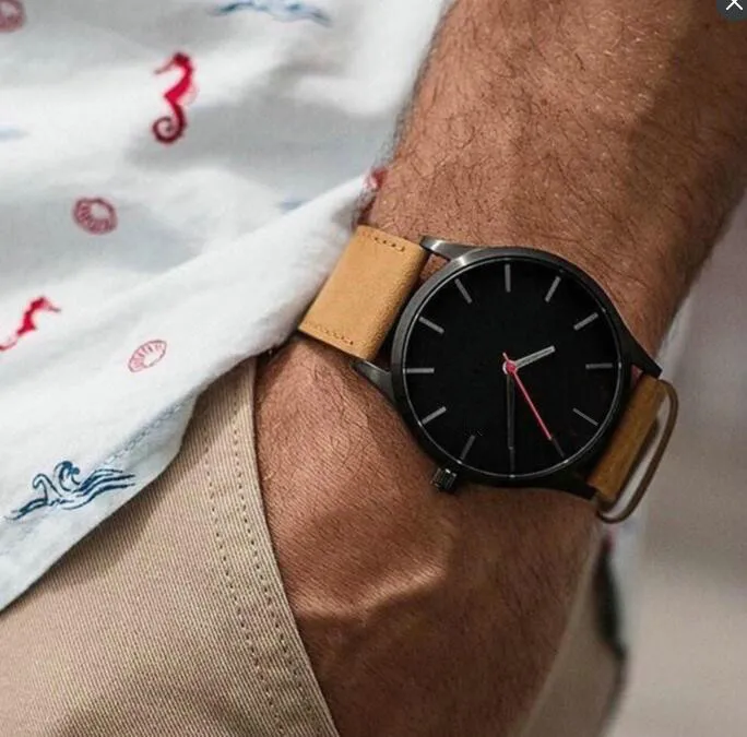 Часы мужские наручные с кожаным ремешком брендовые Роскошные Кварцевые в стиле