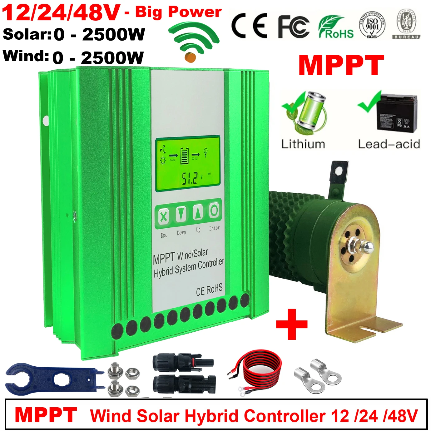 

12V 24V 48V 5000W Hybrid Wind Solar Charge Controller MPPT Wind Generator Solar System For Lifepo4 Lithium Lead Acid Battery