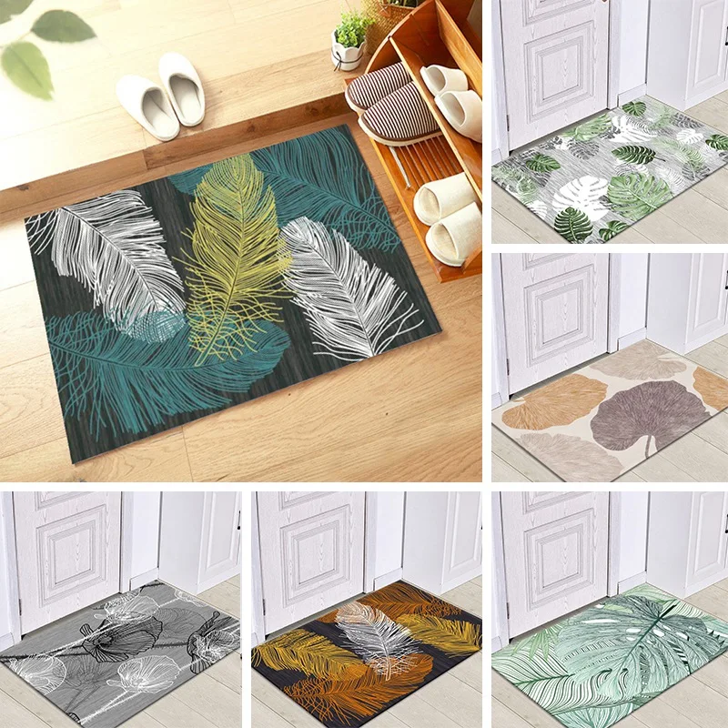 

Leaves Print Doormat Entrance Door Morden Washable Toilet Mats In The Bathroom Se Anti-slip Carpet for Kitchen Floor Home Decor