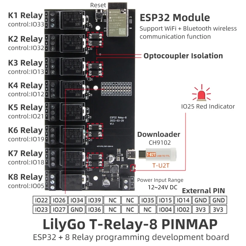 

ESP32 T-Relay ESP32 8 Channel Replay Programming Development Wireless Module