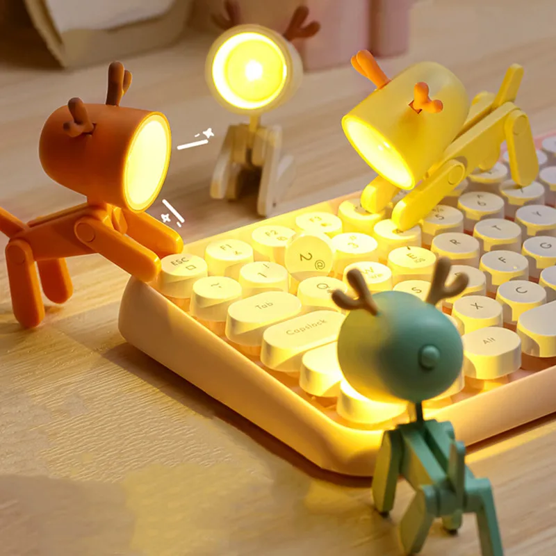 

LED Night Light Mini Cute Pet Led Lamp Kids Gift Cartoon Dog Deer Folding Table Lamp Kids Bedroom Bedside Lamp Living Room Decor