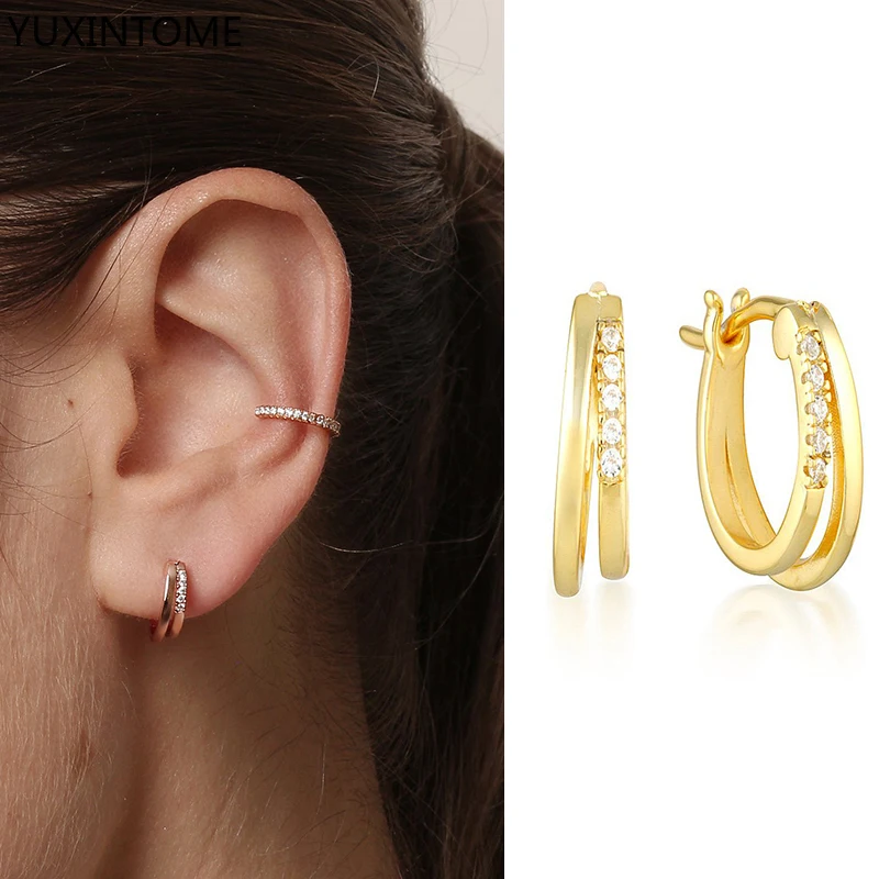 

YUXINTOME 925 Sterling Silver Needle Double Layer Glossy Hoops Earrings for Women Party Jewelry Earring Aretes De Mujer Girl