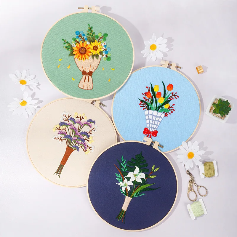 

Love Bouquet Embroidery Kit DIY Needlework Houseplant Pattern Needlecraft for Beginner Cross Stitch Artcraft Tools(Without Hoop)
