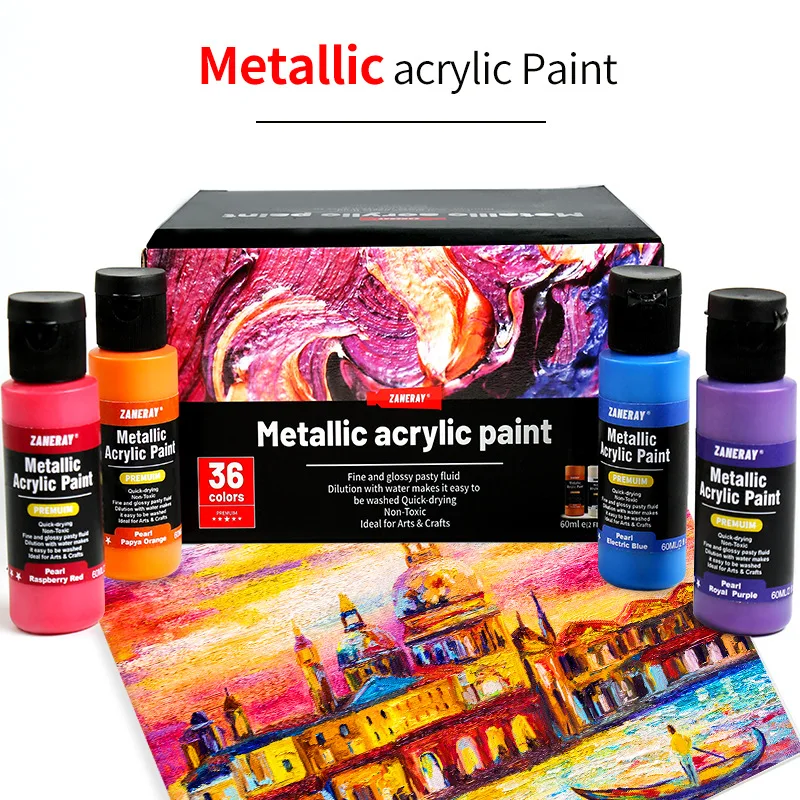 

Metallic Acrylic Paint Set 24 Colors 60ml Art Craft Paints for Artists Students Kids Beginners Most Surfaces Art Supplies