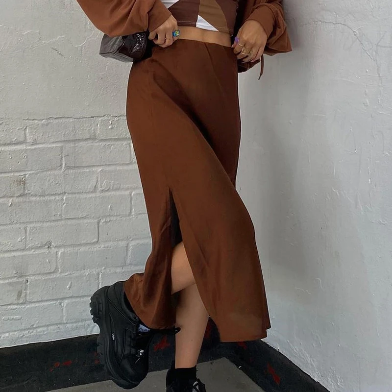 

Sunny y.j. Юбка-миди с разрезом, с высокой талией, Y2K