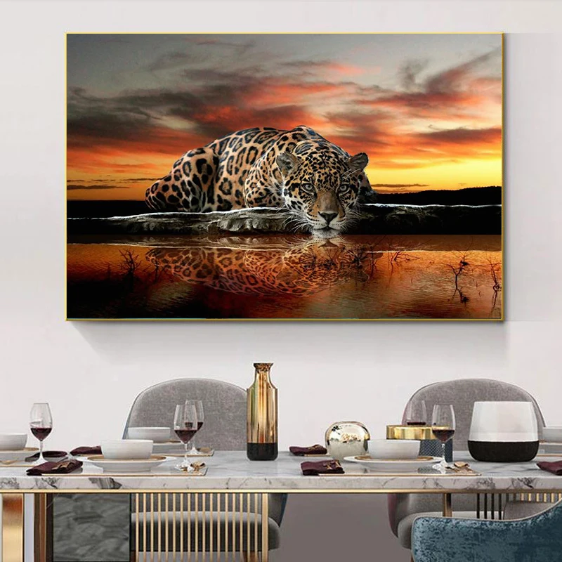 

Холст с изображением Пантеры ходьбы леопардовые плакаты и принты для гостиной настенная живопись HD картина с дикими животными для домашнег...
