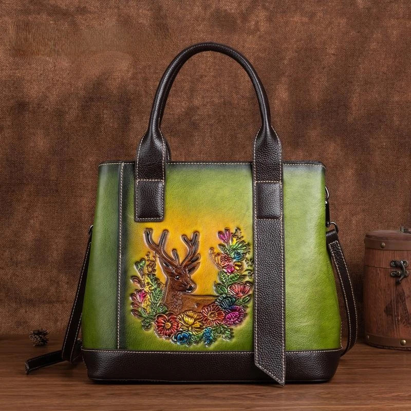 

2022 New Embossed Handbag Genuine Leather Vintage Women Tote Bag Ladies Nature Soft Cowhide Shoulder Messenger Bags Sac A Main