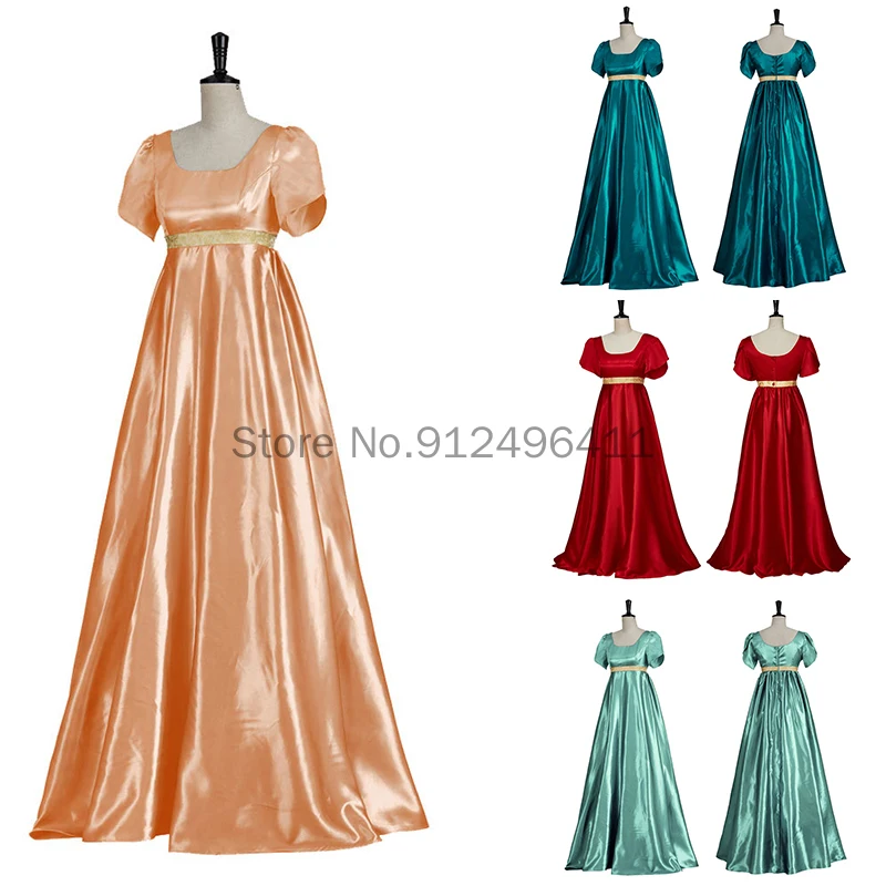 

Medieval Regency Bridgerton Dress Satin Vintage Victorian Ball Gown High Waistline Jane Costume Cosplay Tea Dress for Women