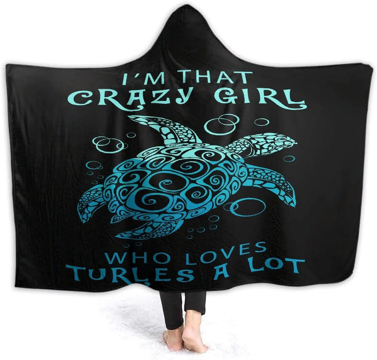 

Love Turtle Wearable Hooded Blanket Cape for Adult Christmas Gifts for Women Men Sea Animal Poncho Hoodie for Adults Man Woman