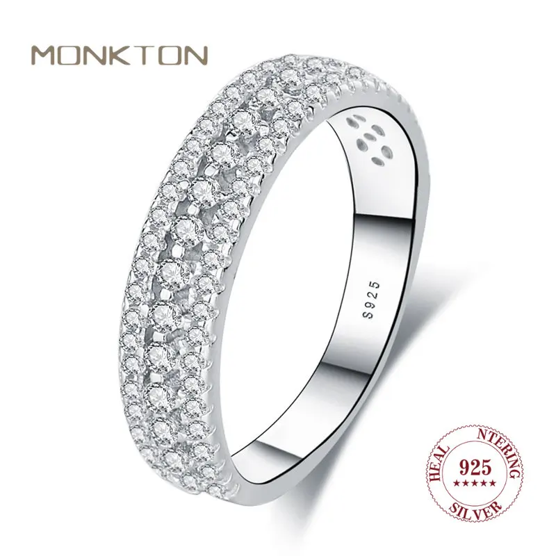 

Monkton Real 925 Sterling Silver Rings SparklingThree Row Eternity Cubic Zircon Studded Ring for Women Wedding Luxury Jewelry