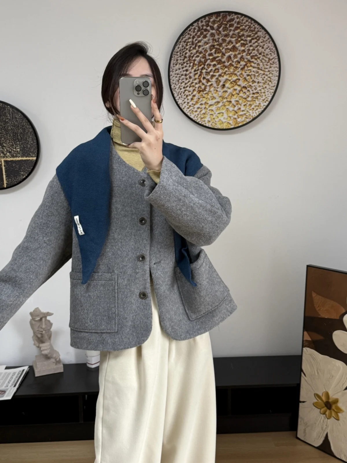 Осень и зима Новый пуховик с синей шалью 90 Белая подкладка на утином пуху