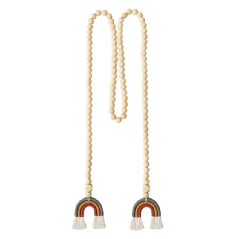 

Богемная Радужная кисточка ручной работы, украшения для занавесок, скандинавский стиль, пеньковая веревка, деревянные бусины, украшение дл...