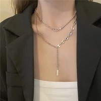 2022 trend simple silver color necklace for women vintage elegant double layer clavicle chain wedding party jewerly femme gifts