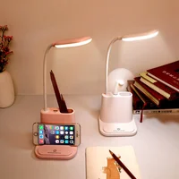 USB Rechargeable LED Desk Lamp Touching Dimming Adjustment Table Lamp Phone Holder Bedside Bedroom Study Reading Light with Fan