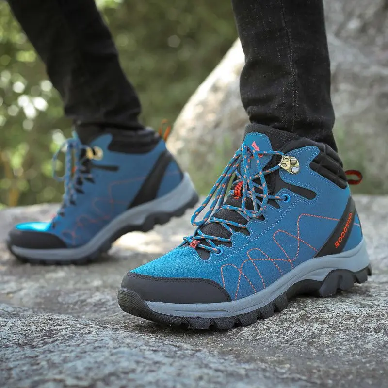 Winter Warm Mens Walking Boots Comfortable Lace-up Unisex Outdoor Hiking Boots Anti-slip Mens Fur Mountain Boots Botas Hombre