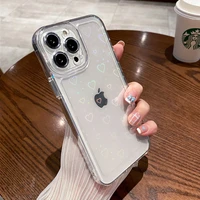 transparent cute love heart silicone case for iphone 13 12 11 pro max xs xr x 8 7 plus se 2020 2022 full covers with laser plate
