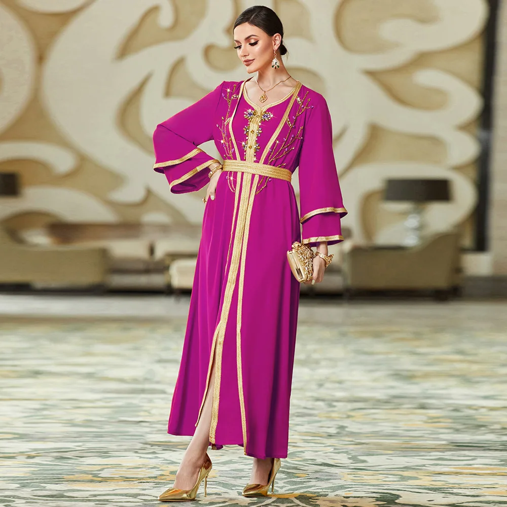 New Arabian Rhinestone Dress Elegant Two-piece Dress Middle East Fashion Muslim Sets Turkish Dresses Islamic Clothing for Women