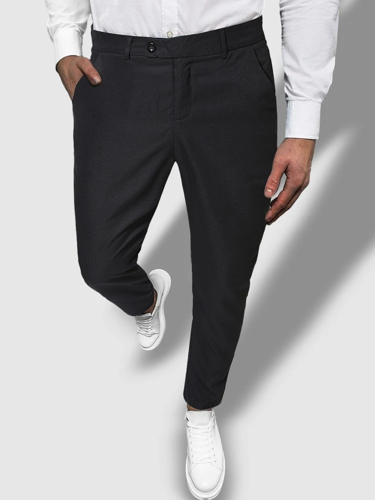 

ZAFUL Men's Suit Pants Solid Color Basic Plain Tapered Trousers Mid-waist Zipper Fly Ankle-Length Pants for Office Work Z5105989