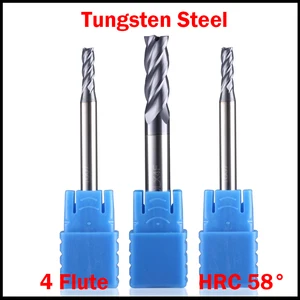 4mm 5mm 6mm Cutting Edge Diameter Tungsten Carbide 4 Flute HRC58 CNC Tool Router Bit Milling Cutter Flat End Mill
