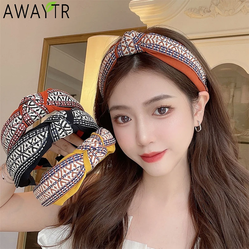 

Женский обруч для волос AWAYTR, обруч с узлом и вышивкой в стиле ретро, аксессуар для волос в этническом стиле