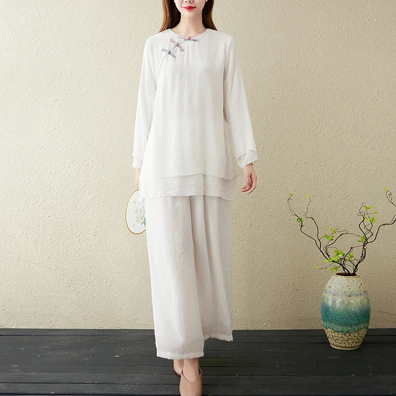 Весенне-осенний топ с длинными рукавами широкие брюки 2 шт. одежда для буддийской