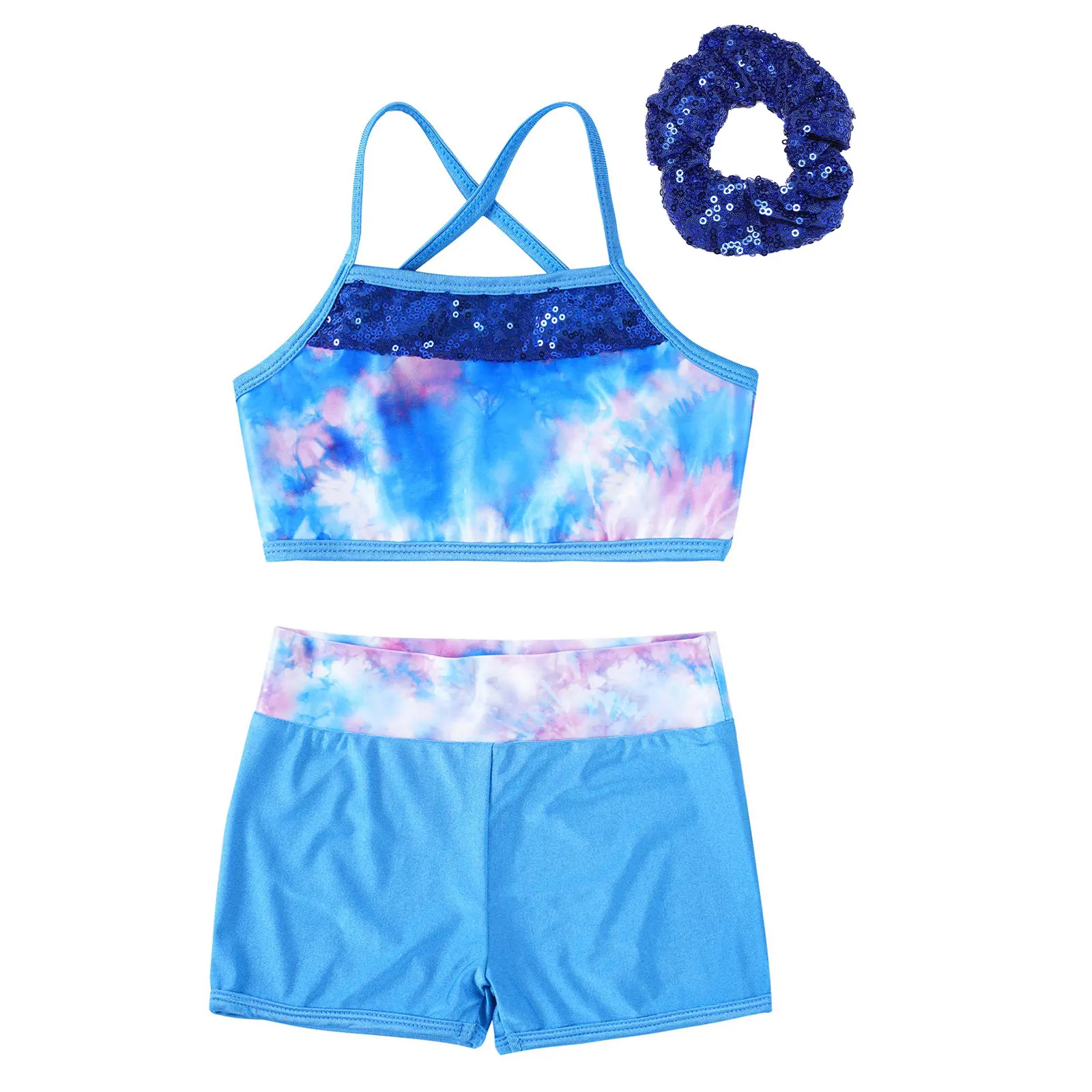 Детский танцевальный набор для девочек футболка с принтом русалки и шорты