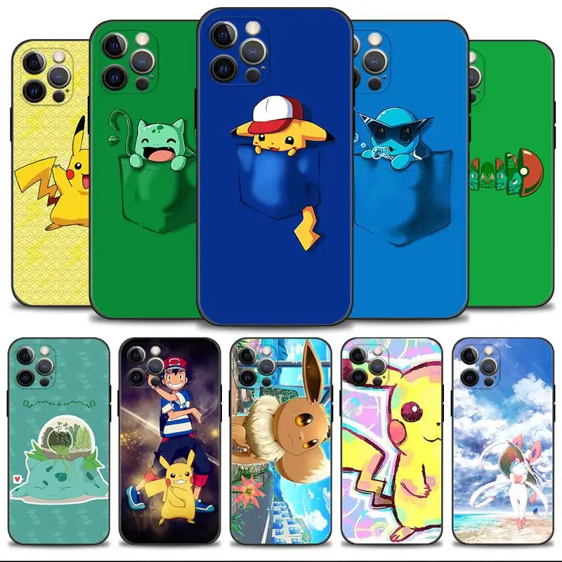 

Case For Apple iPhone 14 13 12 11 Pro Max 13 12 Mini XS Max XR X 7 8 6 6S Plus Pokemon Pikachu Bulbasaur Squirtle Cute In Pocket