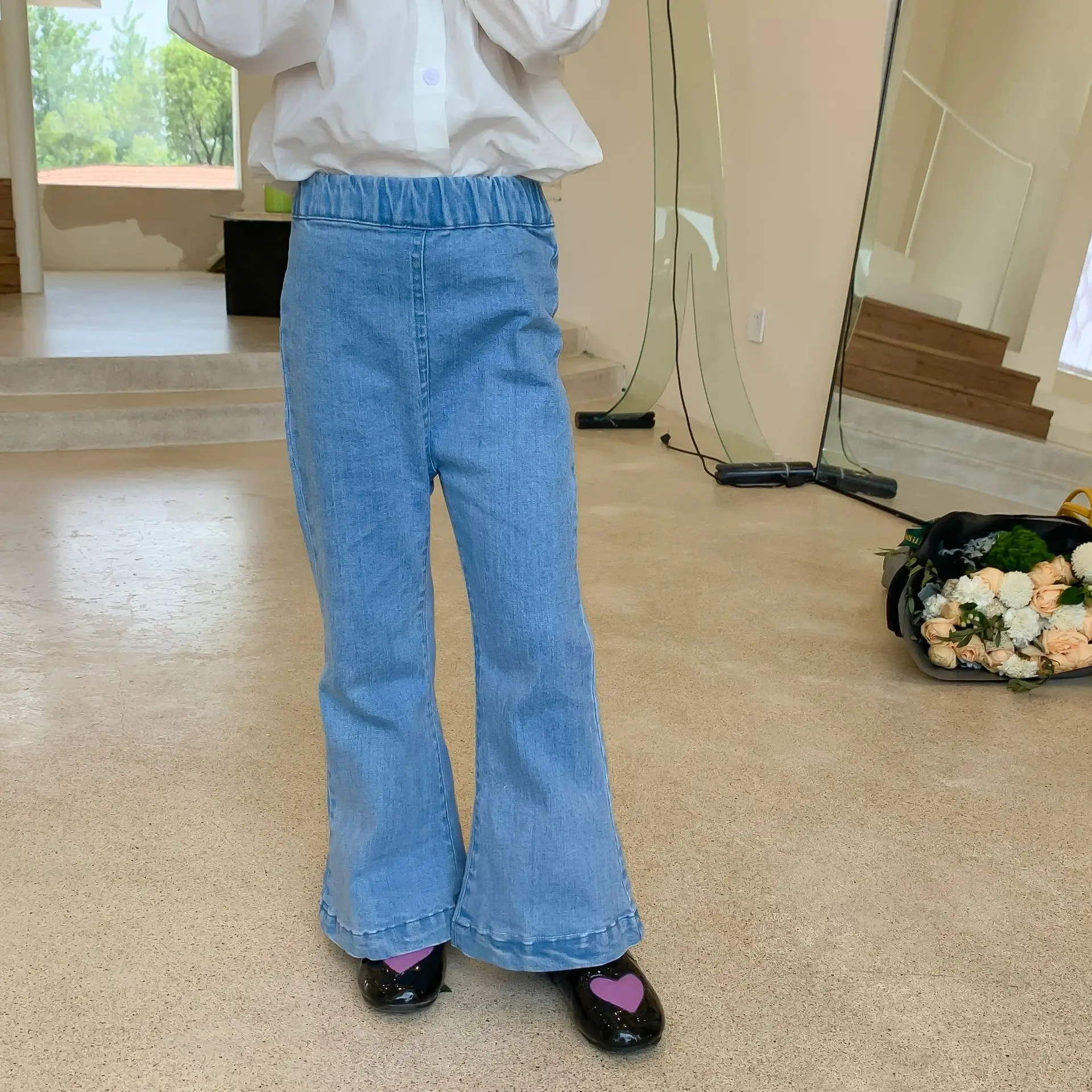 Girls Boot Cut Jean Elastic Waist Elastic Jean 2022 New Flare Pants Boot Cut Korean Version
