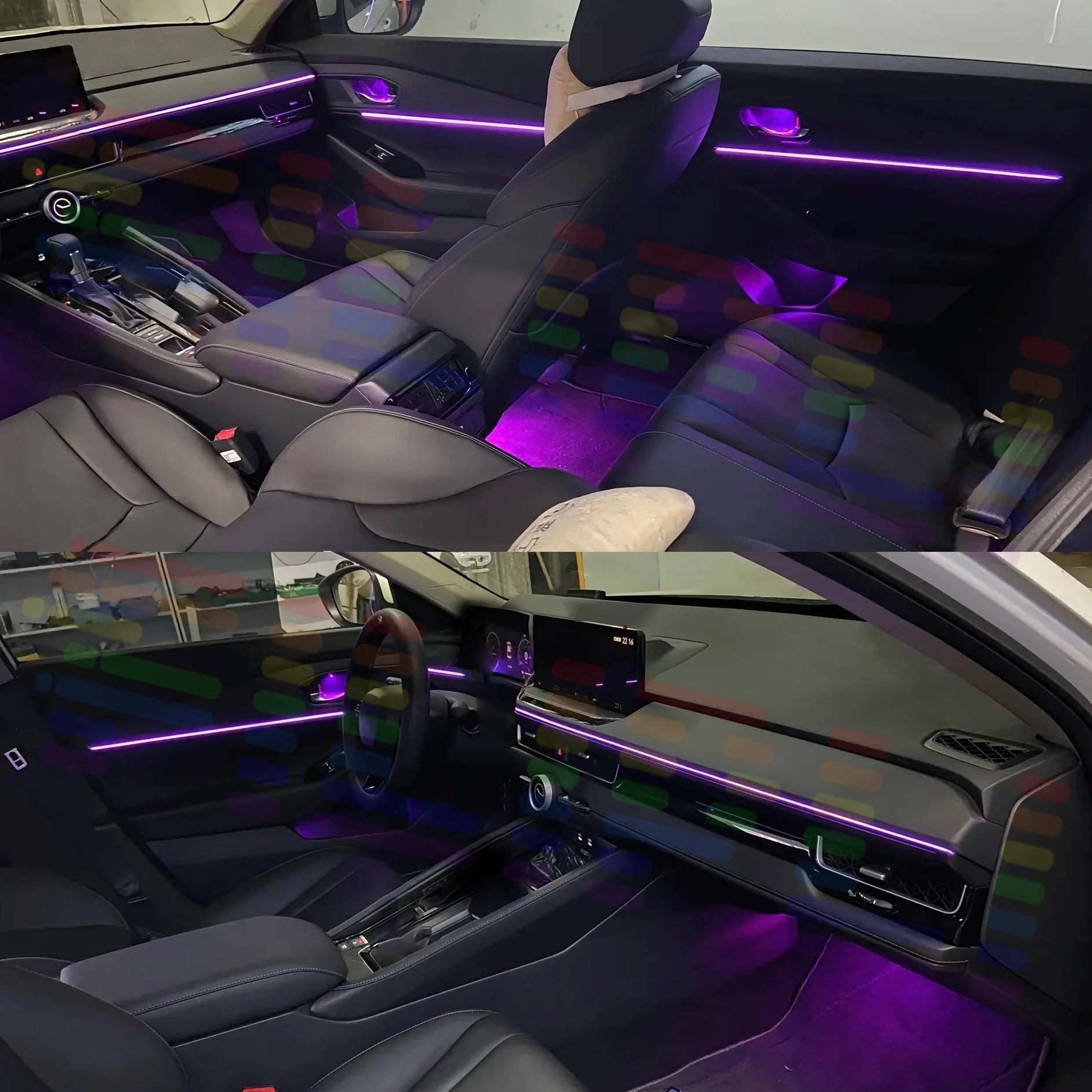 Фото Светодиодные лампы для Kia Sorento MQ4, цветная атмосферная подсветка, неоновые полосы для салона автомобиля, управление через приложение, 64 RGB-цвета. №4