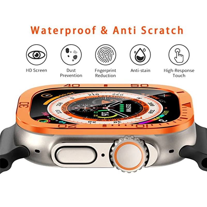Закаленное стекло для Apple Watch Ultra 2 защита экрана 49 мм металлическая рамка против