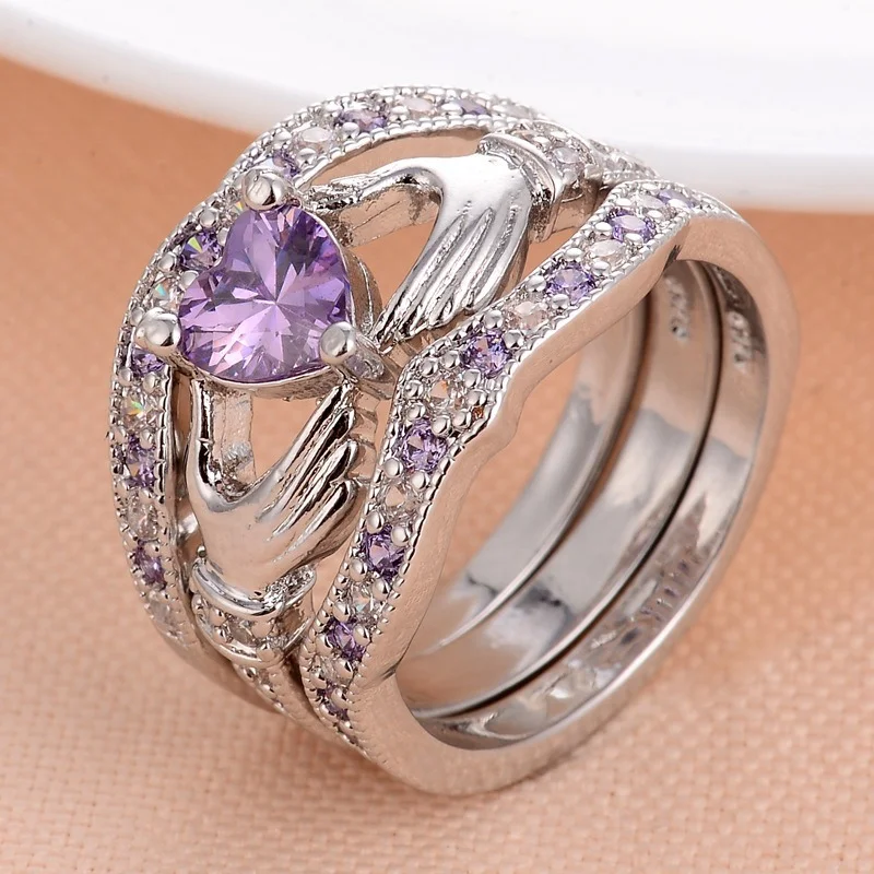 Three piece eight heart eight arrow zircon ring cross border e-commerce foreign trade micro inlaid fashion love diamond ring