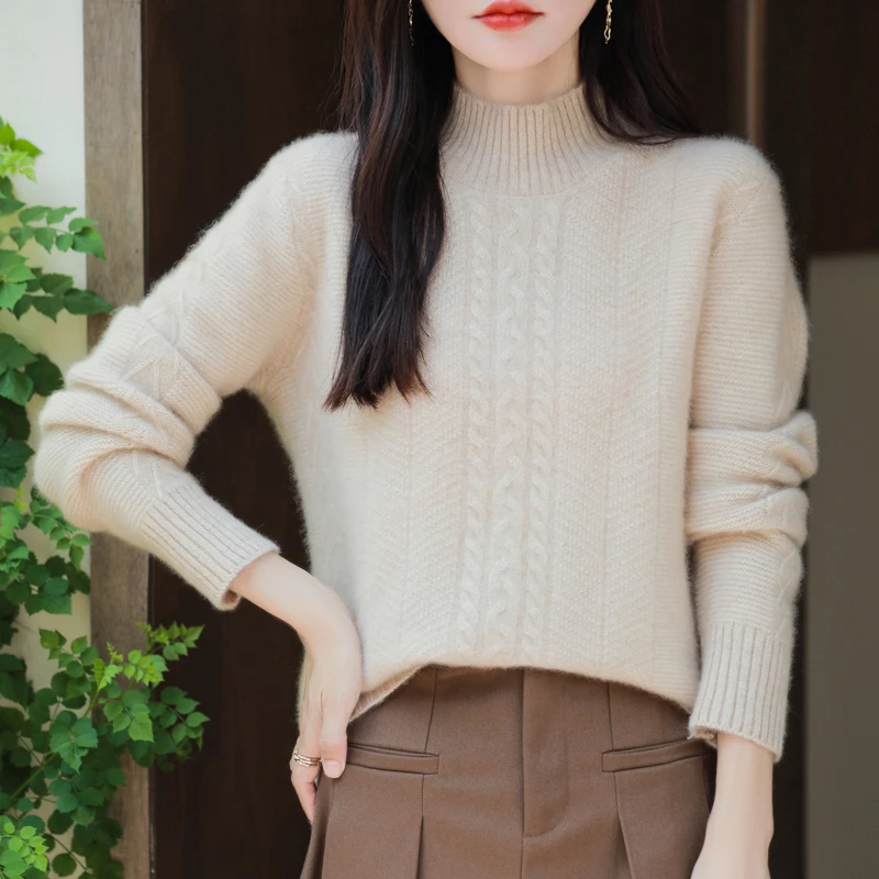 Новый узор женский вязаный пуловер из чистой австралийской шерсти модный