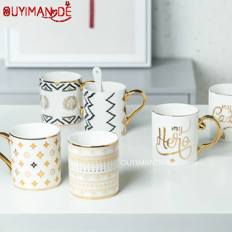 

Luxury Gold Totems Mosaic Geometric Flamingo Ceramic Coffee Mug Coffee Cup Gold Breakfast Milk Water Cup Couple Creative Gifts