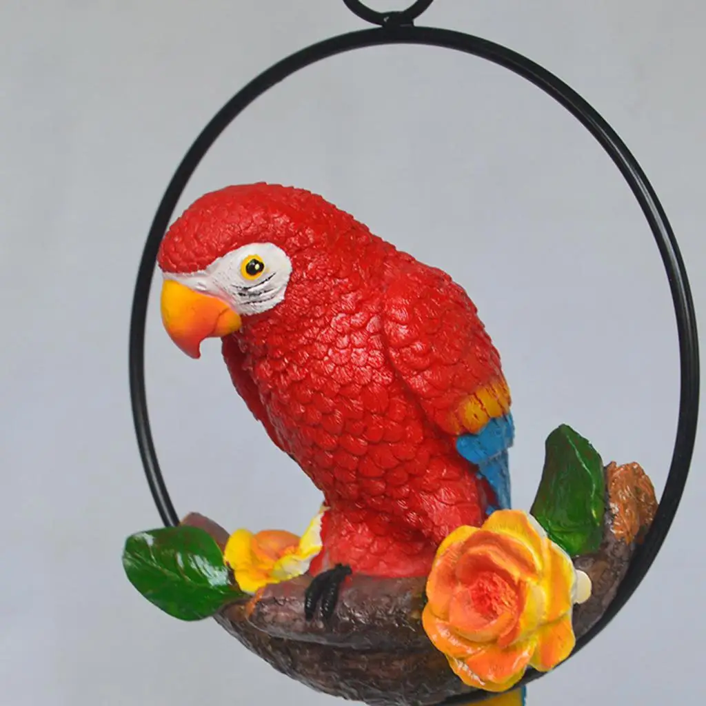 

Hanging Resin Artificial Parrot Statue Perch on Metal Ring Garden Decor