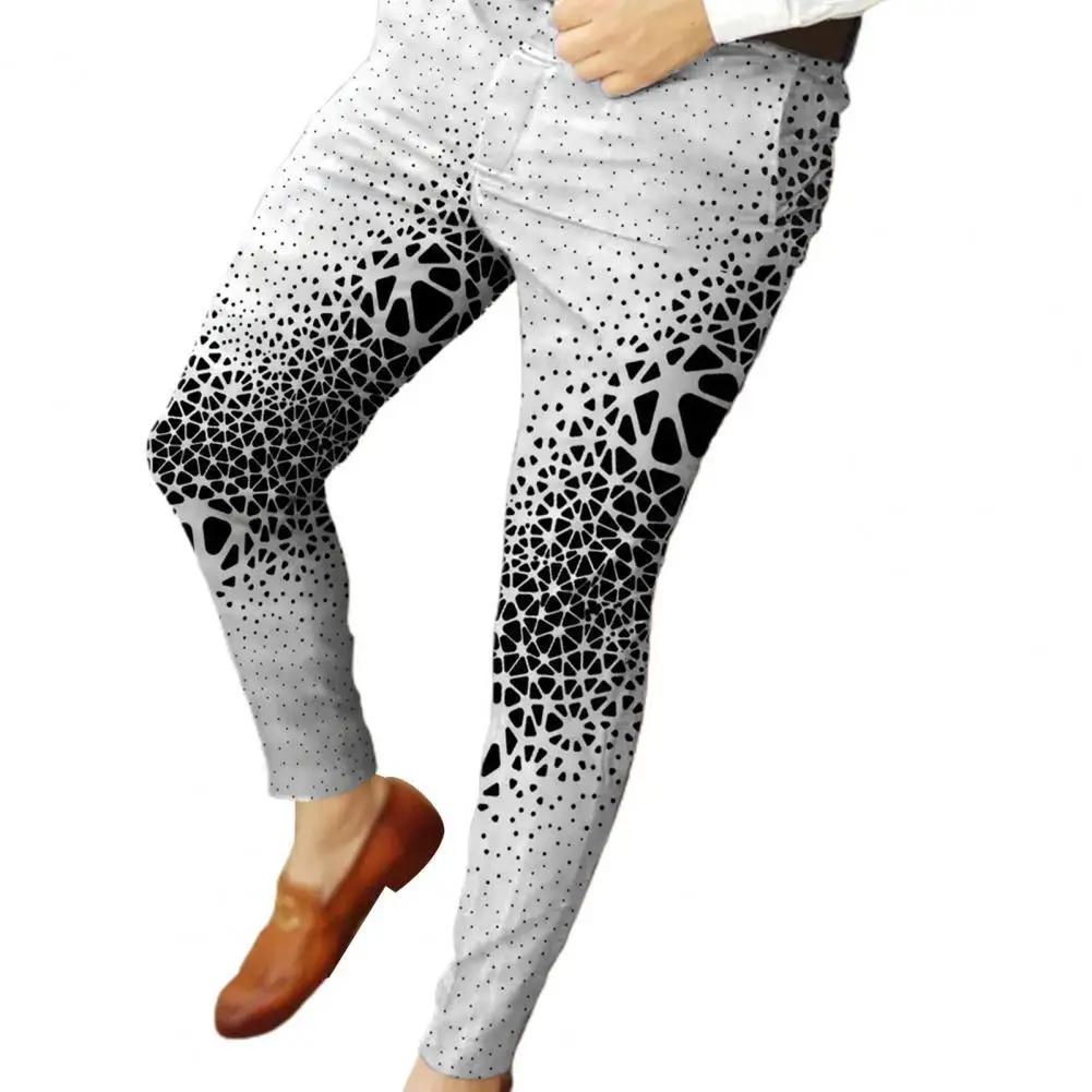 

Plus Size Men Pants Business Breathable Streetwear Straight Geometric Pattern Summer Trousers Work Clothes