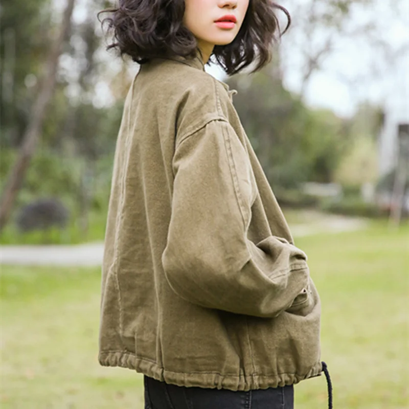 

Autumn Spring New Women Pockets Lace Up Stand Drop-Shoulder Outerwear Female Loose Casual Comfortable Concise Style Coats ZX886