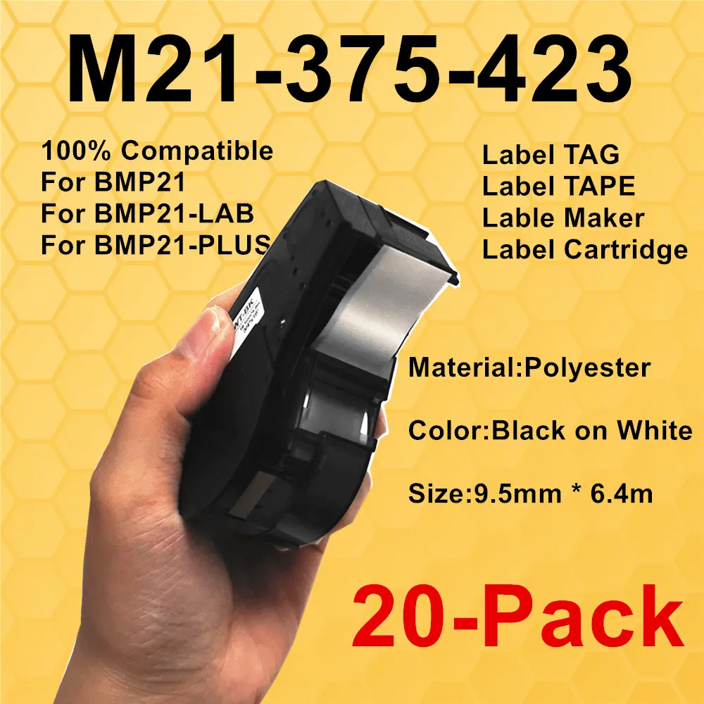 

1 ~ 10PK M21 375 423 полиэфирные этикетки картридж совместимый с BMP21 PLUS принтер Электрический DataCom лаборатория общий идентификатор портативный