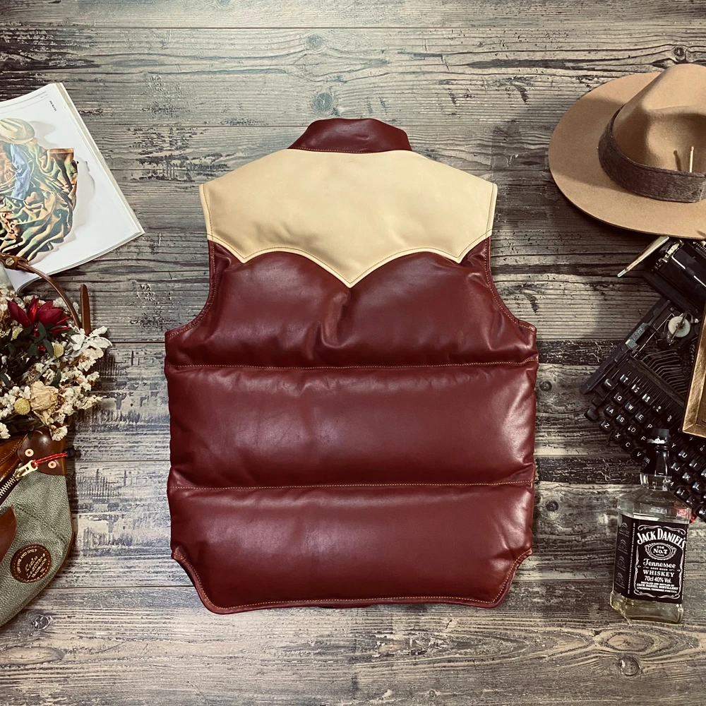 

US Big Size Super Quality Italian Cow Skin Waistcoat Men's Cowhide Leather 90% Duck Feather Down Warm Vest J-93