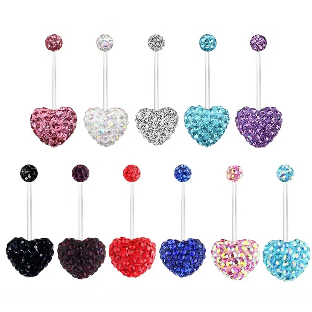 

2023 Fashion Shiny Heart Zircon Pendant Soft Ceramics Belly Button Ring Beautiful Navel Piercing Body Fashion Jewelry Pregnant