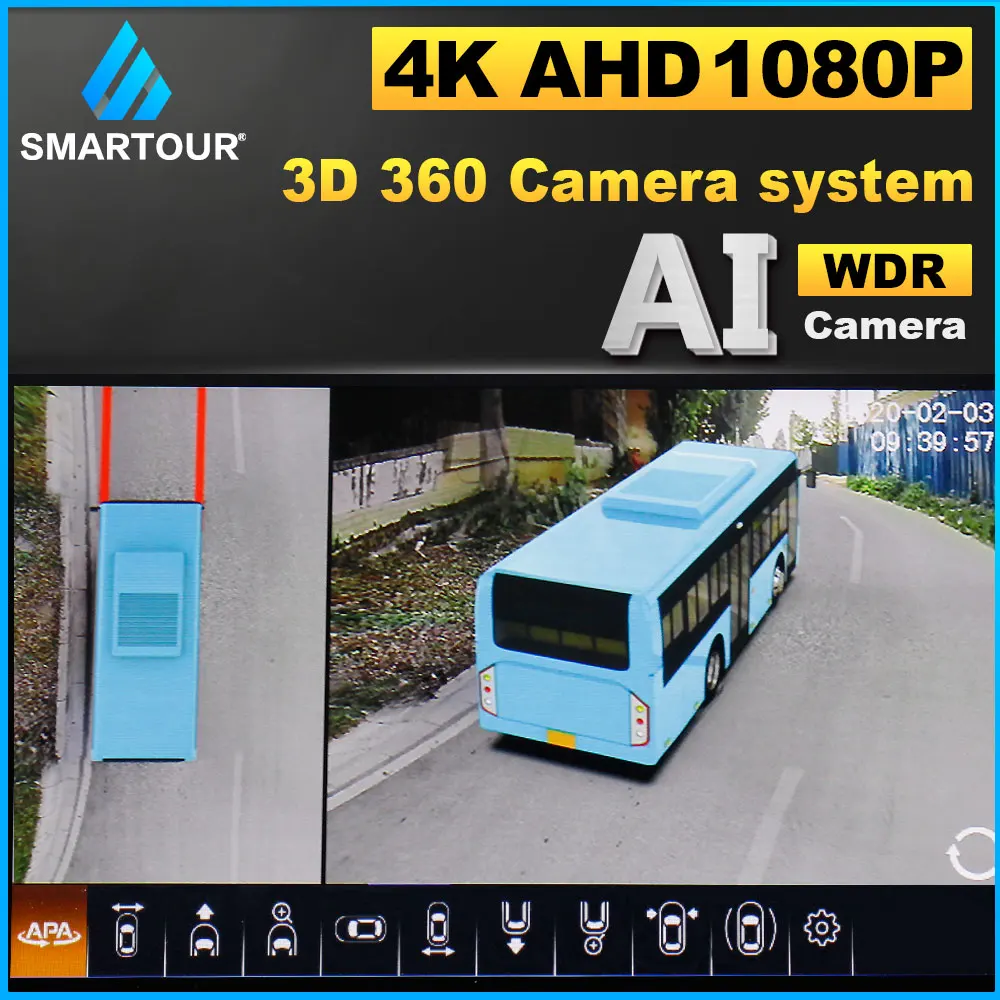 

SMARTOUR AI super 3D intelligent character recognition AHD 1080P 360 aerial view tachograph is applicable to large buses 9v~36v