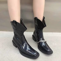 autumn and winter 2022 new martin boots womens british style square head thick heel chain versatile handsome chelsea boots