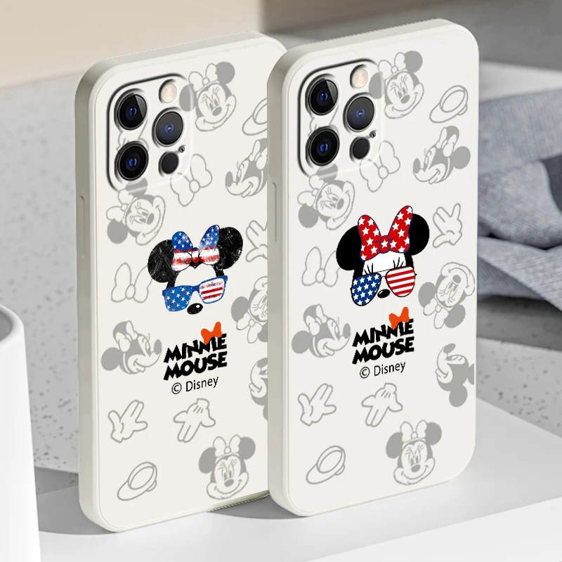 

Disney Mickey Minnie USA Liquid Rope Phone Case For Apple IPhone 14 13 12 Mini 11 Pro XS MAX XR X 8 7 Plus SE Soft Cover