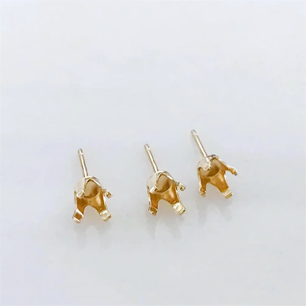 2 Pairs 14K Gold Filled 4 Prong Stud Earring Setting w/ Backs Claw Ear Posts Fit 3mm 4mm 5mm 6mm