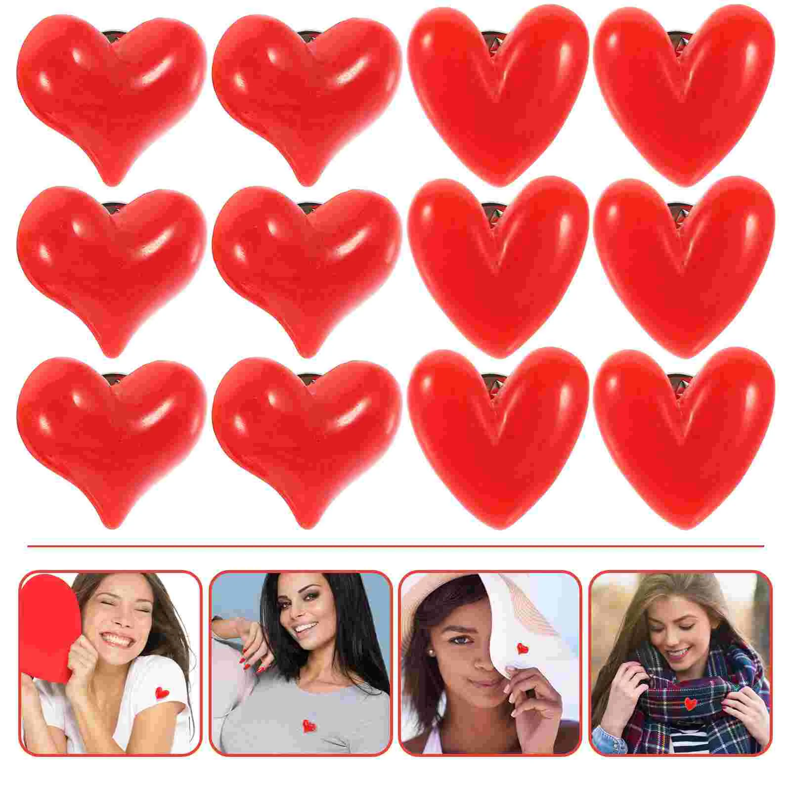 

12 Pcs Cute Pin Red Heart Brooch Valentines Day Party Favors Nurse Gift Love Lapel Cartoon